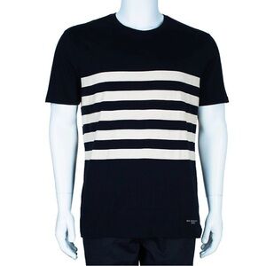 Burberry Brit Men Navy Blue Strip Tee Shirt Size XL. Rare Burberry Print